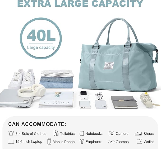 Travel Duffel Bag, Carry On Overnight Weekender Bags for Women | Travel Bag with Wet Pocket & Trolley Sleeve, For Spirit Airlines 18x14x8 Personal Item Bag