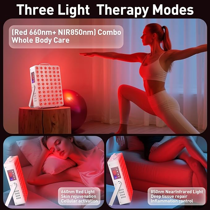Cholas Red Light Therapy Panel for Face and Body, 150W with 60 Dual Chip LEDs, 660nm Red Light and 850nm Near Infrared, 3 Modes Adjustable Brightness and Timer, for Skincare and Relaxation (White)