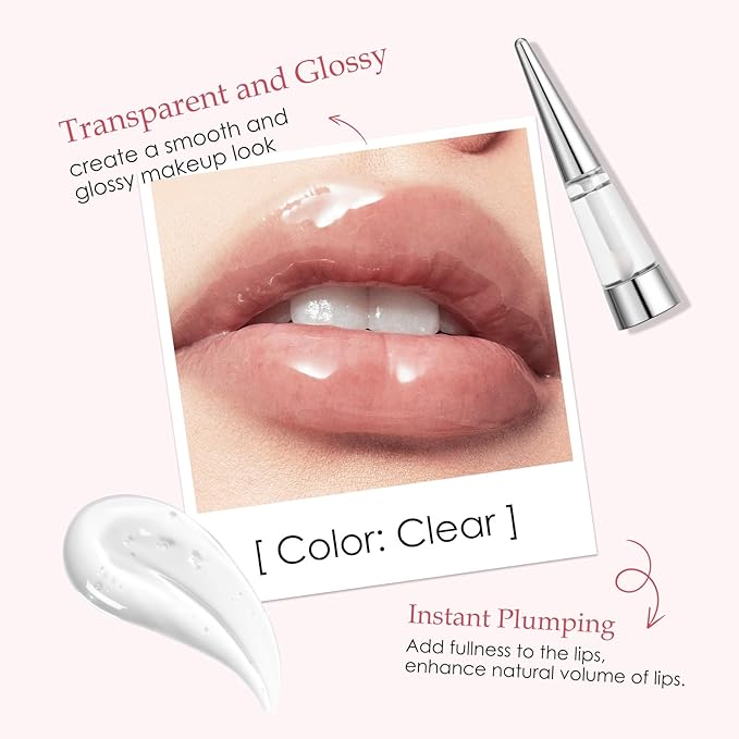 Lip Plumper, Extreme Plumping Lip Fuller, Hydrating and Transparent Lips Balm, Volumizing formula, Youthful Fuller Gloss, Smoother Lips and High Glossy, Non-Sticky - Silvery, 0.21 Fl Oz