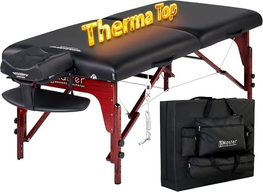 Master Massage 31" Montclair™ Portable Massage Table Package with Therma-Top® - Adjustable Heating System, Shiatsu Cables, & Reiki Panels! (Black)