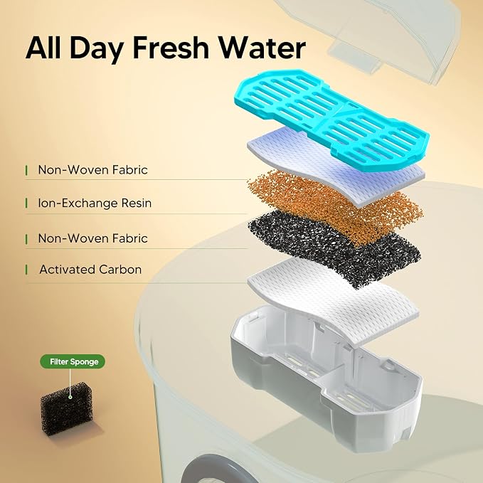 PEKTACO Cat Water Fountain, 3.2L Stainless Steel Pet Fountain, 3 Filters | 108oz capacity, LED water level window, ultra-quiet pump, dishwasher-safe tray, BPA-free, for cats and small dogs
