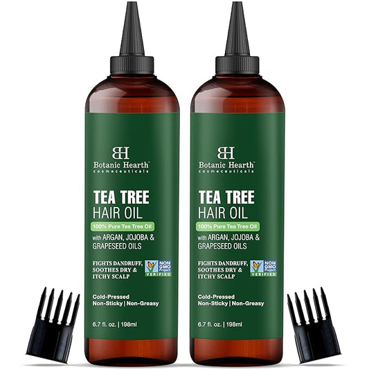 Botanic Hearth Hair Oil for Hair Growth & Hair Treatment Oils | Strengthening Dry, Frizzy, Damaged Hair & Scalp Treatment | Tea Tree Hair Oil – 6.7 Fl Oz (2 Pack)