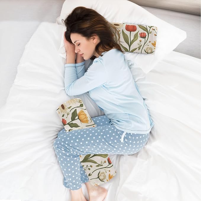 Sunflowers and Roses Beige Neck Roll Pillow Bolster Round Health Memory Foam Long Cervical Cylinder Pillows with Removable Washable Cover for Body Bed Legs Back Yoga