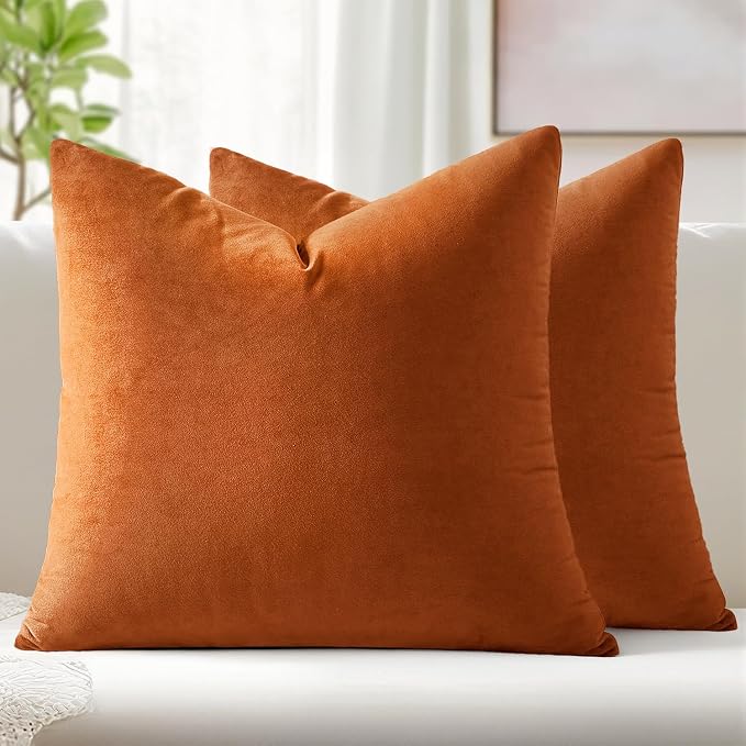 MIULEE Velvet Fall Throw Pillow Covers 16x16 Inch Pack of 2 Orange | Soft Solid Small Decorative Pillow Covers, Modern Luxury Home Decor, for Couch Chair Sofa Bedroom Livingroom Car