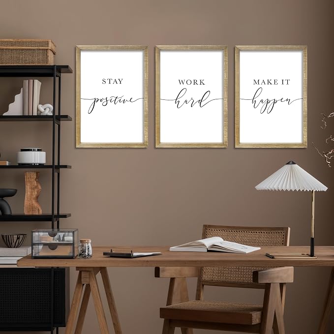 RLWangChao Inspirational Quotes Wall Art Decor 3 Piece 11"X16" Wood | Modern Office, Stay Positive Work Hard Make It Happen Motivational, Framed Sign, Living Room Positive Wall Hanging