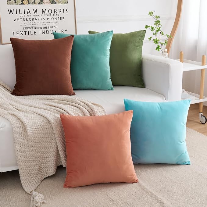 Velvet Decorative Throw Pillow Covers, Soft Square Cushion Case Home Decor for Living Room Couch Bed Sofa, Set of 2 Pack, Brown, 24x24 Inch