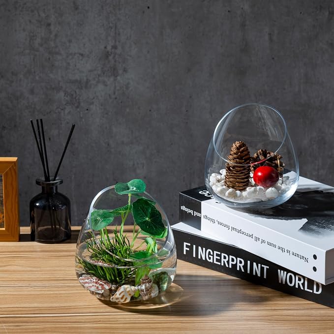 MyGift Clear Glass Air Plant Terrarium Jars, Mini Vase Set of 2 | Versatile glass jars display air plants, succulents, candles, or treats as elegant tabletop décor for any space