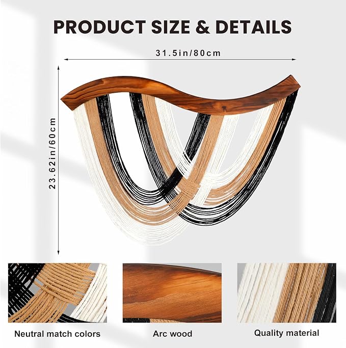 Mindsoft Minimalist Neutral Macrame Wall Hanging Dip Dyed Yarn Wall Art | Handmade Cotton Rope Tapestry for Bedroom, Living Room, Nursery, 31.5 x 23.6 Inch
