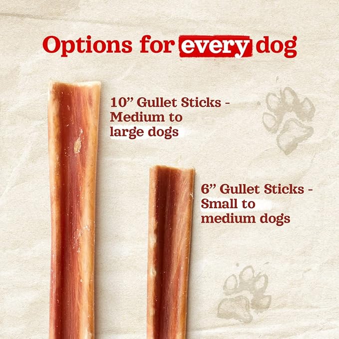 Natural Farm Gullet Sticks Chews for Dogs, 6 Inch (25 Count), Single Ingredient Jerky Esophagus Treats, Rawhide-Free Natural Glucosamine & Chondroitin, Great for Puppies, Seniors & Light Chewers