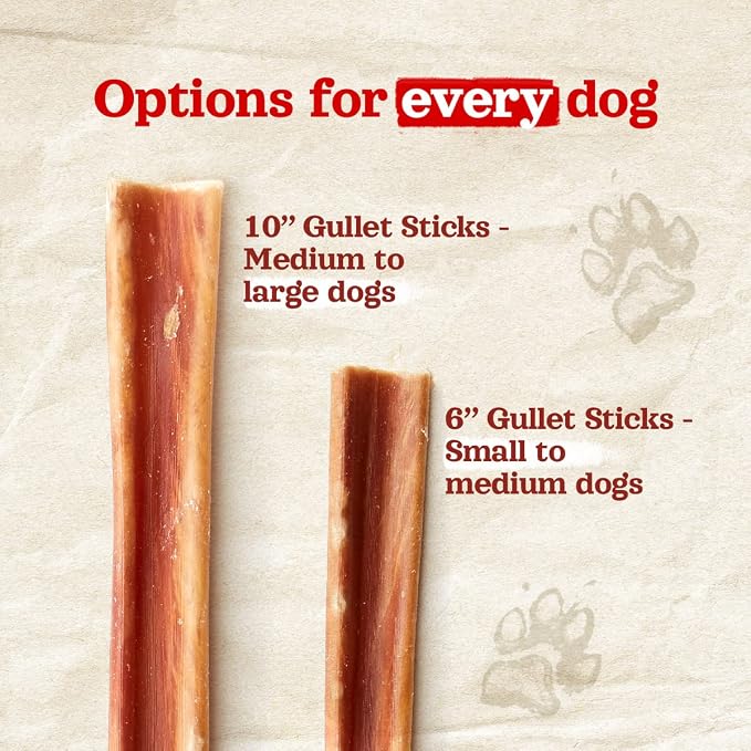 Natural Farm Gullet Sticks (6 Inch, 50 Pack) - One Ingredient Beef Esophagus Chews - Fully Digestible, Promotes Joint & Dental Health, for Pups, Small & Senior Dogs