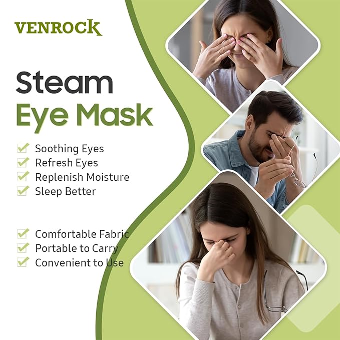 Venrock Lutein Self-Heating Steam Eye Mask 10 Packs - Heated Warm Compress for Dry Eyes, Dark Circles & Puffiness, Disposable SPA Sleep Mask, Travel Essentials & Relaxation Gifts