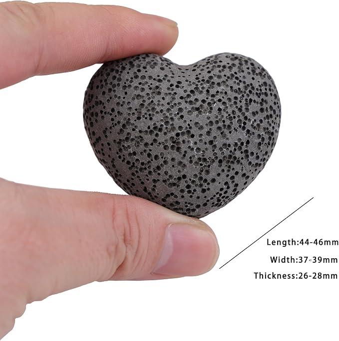 rockcloud Black Lava Rock Stone Heart Shape Pocket Stones Dyed Lava Rocks Aromatherapy Essential Oil Diffuser Set, 1.7 Inches, 5 Pcs