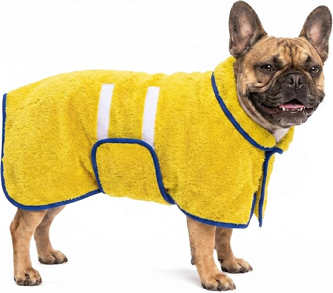 Bienbee Dog Bathrobe, Super Absorbent for Small to Large Dogs, Yellow M | Dog Robes with Soft Fleece, Warm & Cozy, Adjustable Fit, and Quick Drying Coat for Baths Swimming and Grooming