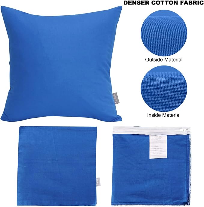 Thmyo 4-Pack 100% Cotton Comfortable Solid Decorative Throw Pillow Case Square Cushion Cover Pillowcase Sublimation Blank Pillow Covers DIY Throw Pillowcase for Sofa(18x18inch/45x45cm,Blue)
