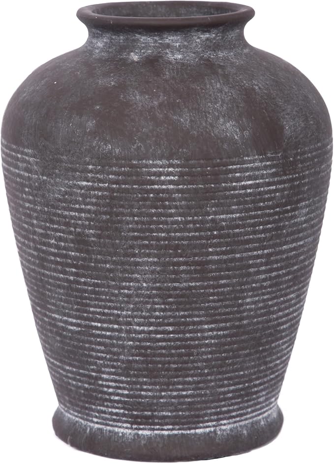 8.3" Brown Ceramic Vase, Small Rustic Vase with Bottle Shape | Textured ceramic vase in dark brown; small decorative vase for dried stems, pampas grass, shelves, mantels and tables