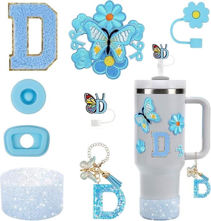 15PCS Cup Accessories Set for Stanley Cup 30oz 40oz Tumbler with Handle, Including Silicone Straw Cover and Boot, Spill Proof Stopper, Stanley Charms, Handle Charm, Initials Sticker