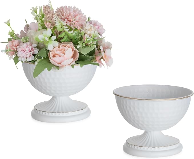 Sziqiqi White Urn Vase for Wedding, Compote Vase for Table, 4.3in, 2Pcs | Tall Floral Holder for Centerpiece Pedestal Bowl Pot, Flower Arrangements for Wedding, Party, Birthday, Event, Reception