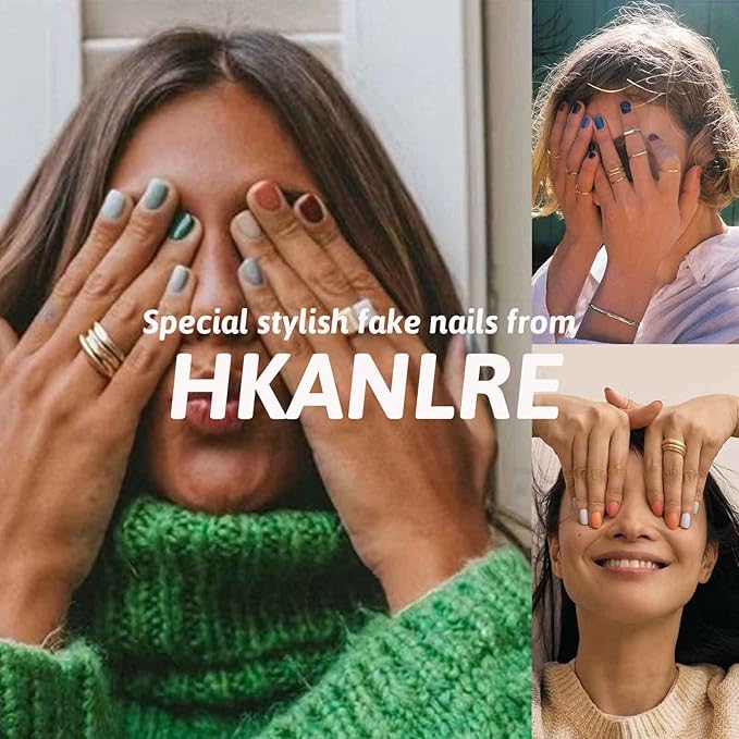 Hkanlre Press on Nails Fake Nails False Nails for Women and Girls 240308 (Nude Lattice)