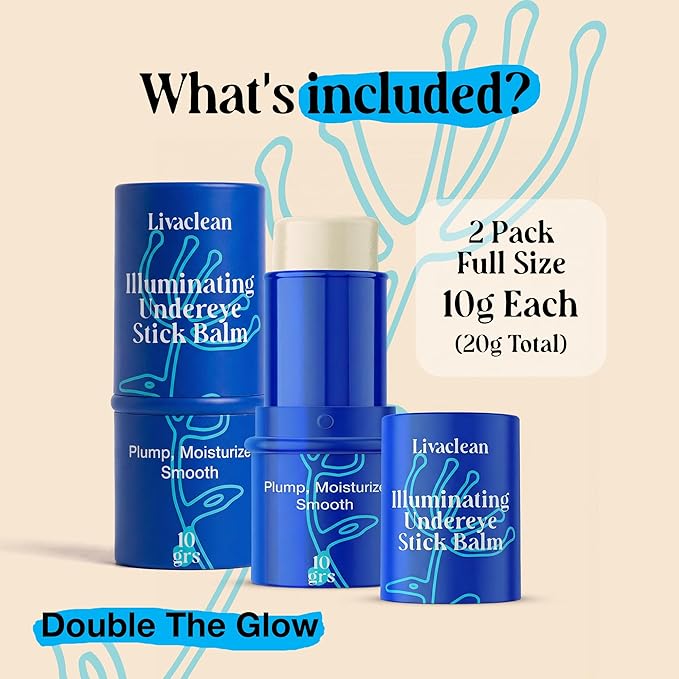 2 Pk 20g Under Eye Balm Stick Hydrating | 0.7 Oz Moisturizing Under Eye Brightener Stick w/Retinol, Aloe Vera, Vit E | Plumps, Hydrates & Reduces Dark Circles & Puffiness | Korean Skincare Inspired