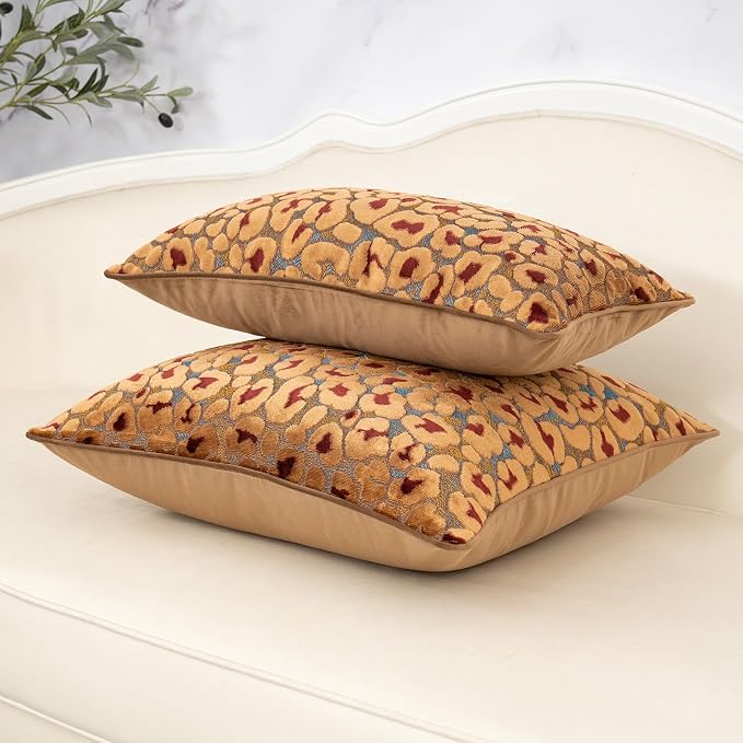 Alerfa Brown Floral Throw Pillow Cover 20 x 20 Inch Cut Velvet Sqaure Luxury Decorative Pillow Cover for Couch Living Room Bedroom