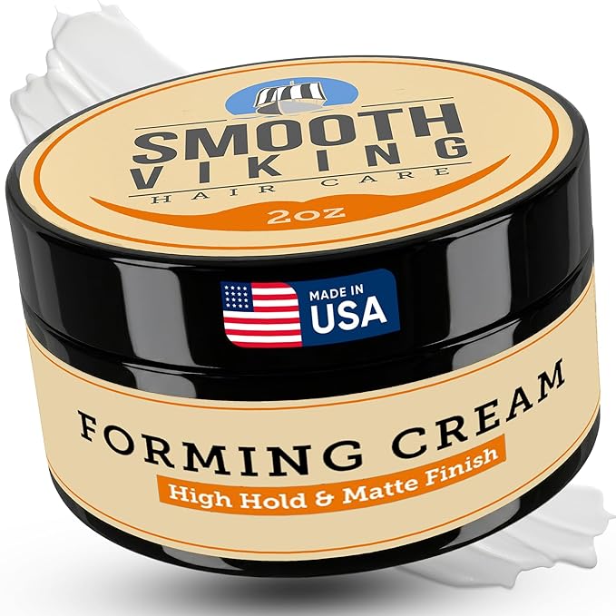 Smooth Viking Forming Cream - High Hold Styling Cream for Matte Finish, Men's Hair Products, Hair Paste for Short, Curly and Long Hair, Made in USA, 2oz