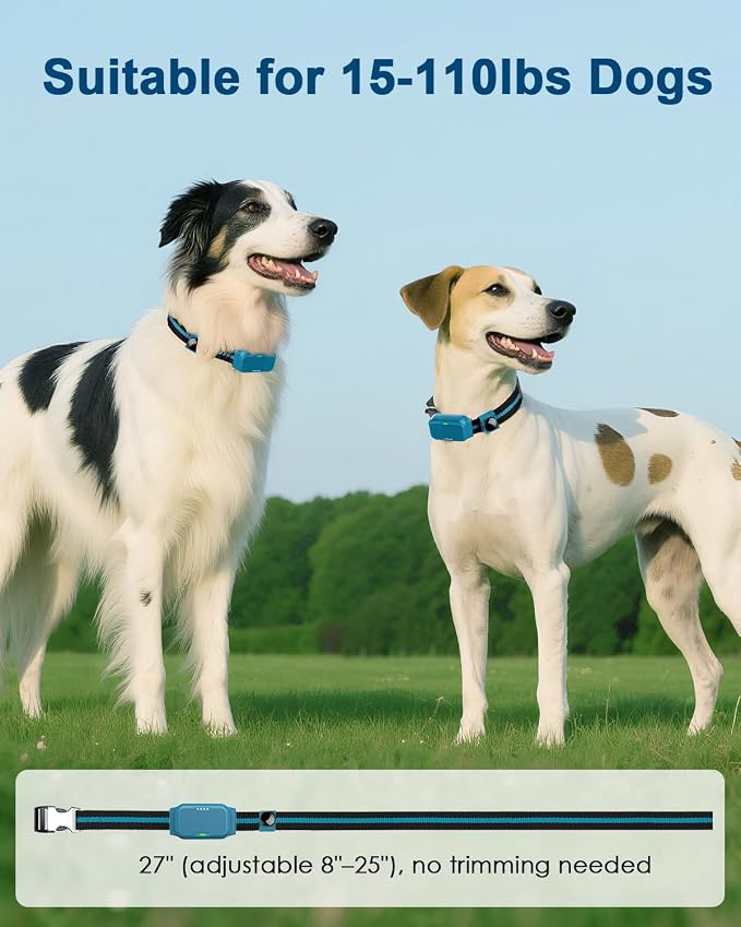 Shock Collar for Dogs, Dog Training Collar with Remote Control | IP67 Waterproof Receiver, Beep, Vibration, Safe Static Modes, Rechargeable，Adjustable Fit for 15–110 lb Dogs