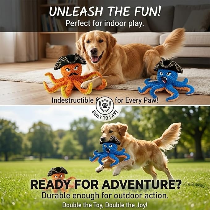 Pet Toys for Dogs Interactive Octopus Dog Toy to Keep Them Busy - Replacement Shells and 2 Bell Silent Balls - Durable Enrichment for Medium Large Dogs (2)
