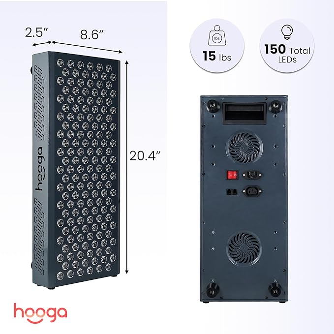 Hooga Red Light Therapy, Red Near Infrared LED Panel, 150 Quad Chip Flicker Free LEDs, Ultra Series, Clinical Grade Device for Energy, Pain, Skin, Recovery, Sleep, Performance. ULTRA750.