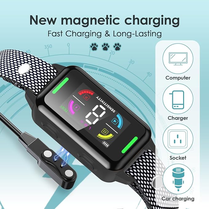 Dog Bark Collar Automatic Shock Collar Rechargeable Anti-Bark Training Collar Multifunctional Waterproof Dogs Stop Barker with 6 Safe Training Modes for Dog Weighing Over 8 Pounds (Black)