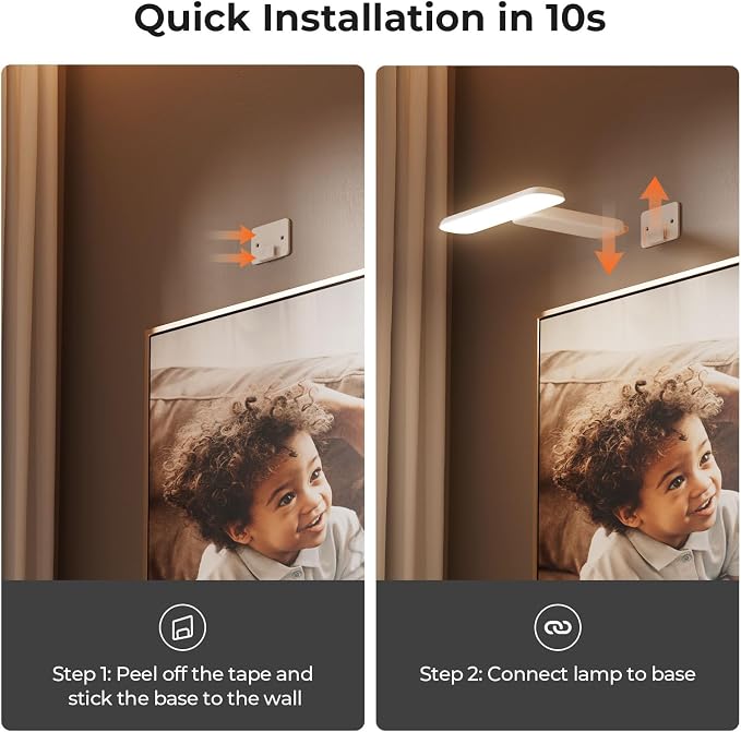 Picture Lights for Wall Rechargeable, Picture Frame Lights, Dartboard light | FULEN Light Over Picture frame,LED Wall Lights for Dart Board, Paintings, 3 Color Temperatures, Remote Control,White, 2 Pack