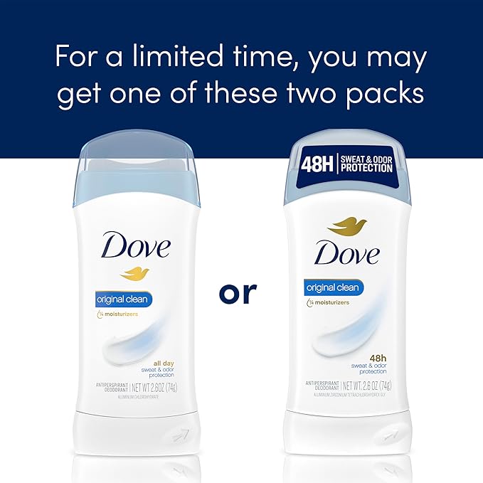 Dove Invisible Solid Antiperspirant Deodorant Stick 2 Count Original Clean, for Women, For All Day Underarm Sweat & Odor Protection 2.6 oz