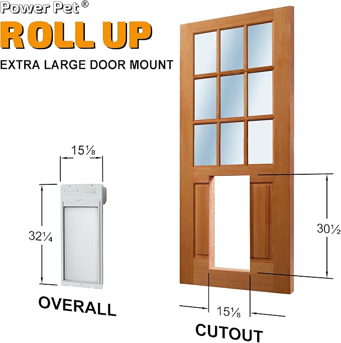 Power Pet Automatic ROLL UP Door by High Tech Pet Brand - Motorized Panel Rolls Up - Pet Operated - Remote App Control - 24/7 Exit & Entry Timers (X-Large, Door Mount)