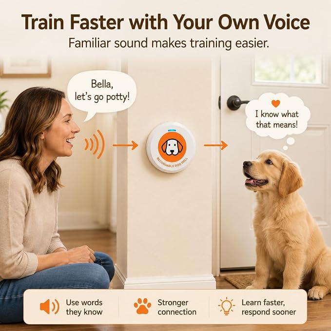 ChunHee Recordable Dog Doorbell – Train Your Dog with Your Own Voice, Puppy Potty Training Bell for Dogs to Go Outside, 5 Adjustable Volume Dog Button with Potty & Outside Sounds