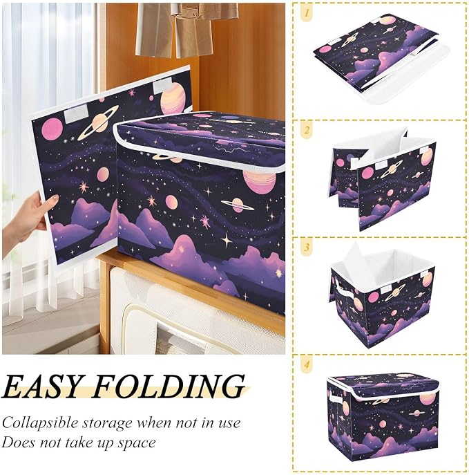 Abstract Planets Storage Bins with Lids and Carrying Handle,Foldable Storage Boxes Organizer Containers Baskets Cube with Cover for Home Bedroom Closet Office