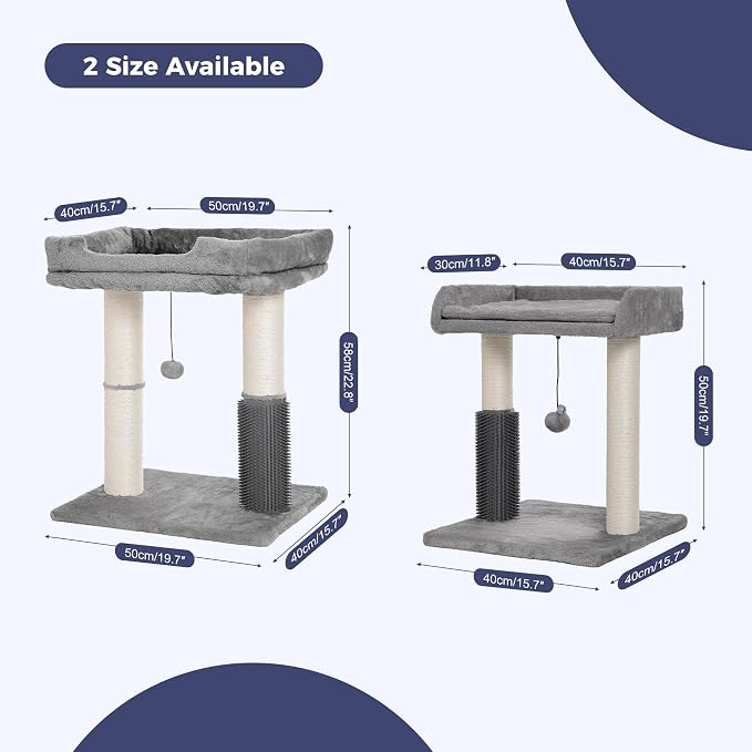 Cat Tree Tower for Large Cats Cat Scratching Post with Bed 20X16” | Small Cat Tree with Thick Scratching Post 4.5” Dia, Large Raised Bed 20X16”, Self Groomer, Toy Ball for Indoor& Large Cats