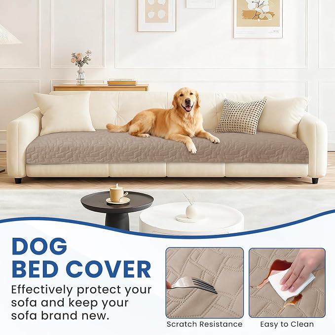Waterproof Dog Bed Cover, Non-Slip Dog Blanket for Couch, Couch Covers for Dogs Washable, Pet Blanket for Furniture, Pet Bed Mat for Sofa, Car, Pet Supplies (52x82 Inch, Khaki)