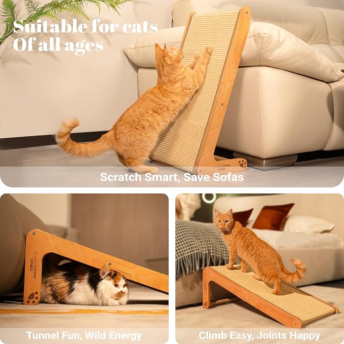 Sisal Cat Scratcher Ramp for Indoor Cats, 24.8" L Shape Cat Scratching Post Climbing Vertical Cat Scratch Pad, Solid Wooden Cat Furniture(Standard) (Pack of 2)