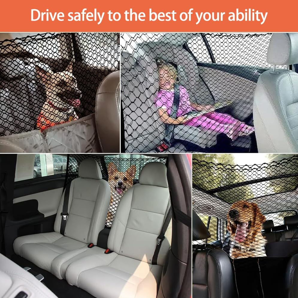 Dog Barrier for Car for Smart EQ fortwo C453 A453, Adjustable Reinforced Mesh Pet Net Barrier for Back Seat & Cargo Area Keeps Dogs Safe While Driving