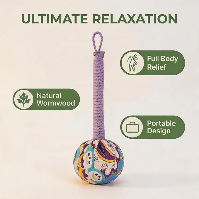 2PCS Manual Massage Hammer, Mugwort Massage Hammer, Handheld Body Percussion Tool for Back Neck Shoulder Leg Muscle Relief 26cm-Purple,Pink