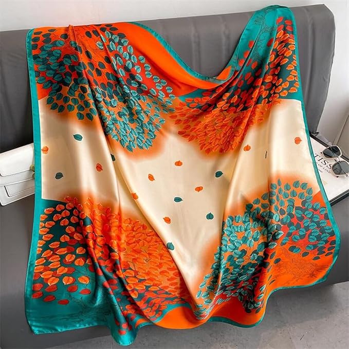 K-Elewon Large Square Scarf 43" Silk Scarf Fashion Scarves Silk Feeling Hair Wrapping Scarfs Night Sleeping Headscarf