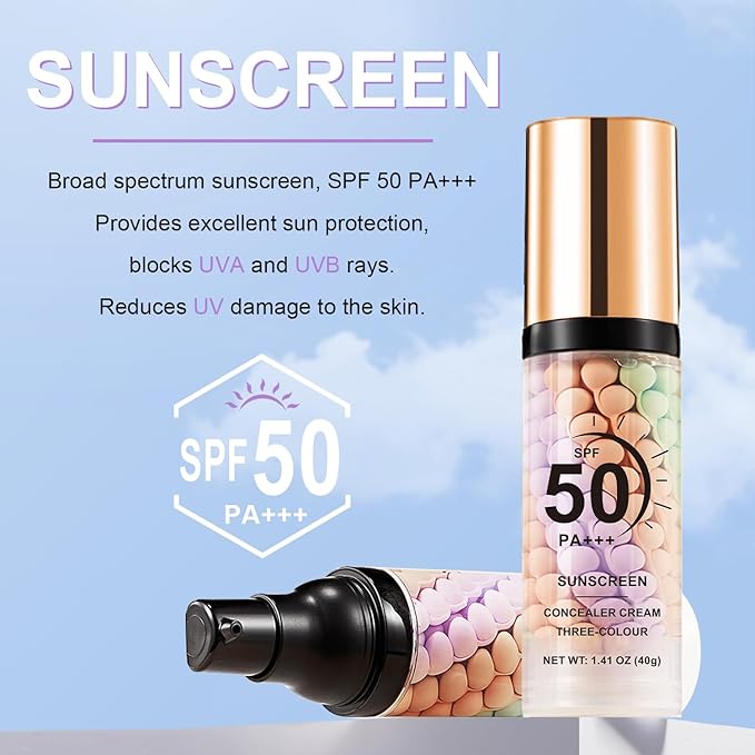 3-in-1 Primer with SPF 50, One Step Color Corrector & Tinted Moisturizer Sunscreen Makeup Base Isolation Cream that Blurs Imperfections, Controls Oil & Moisturizes For All Skin Tones
