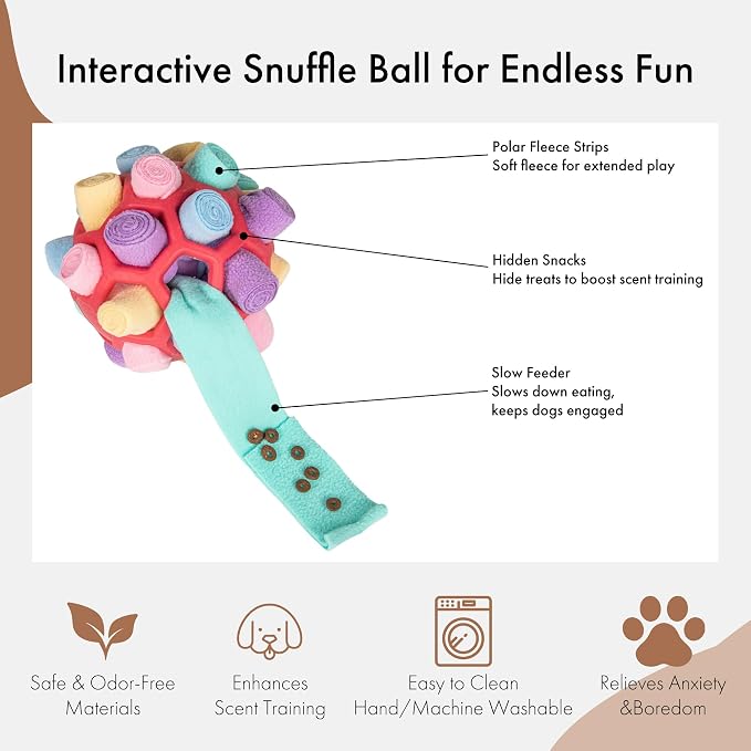 Mira's Pocket Dog Snuffle Ball Toy, Mental Stimulation Chew Toy for Dogs & Cats, 14cm Licking Mat Treat Dispensing Ball with Hollow Design, Slow Feeder for Fast Eaters (Red)