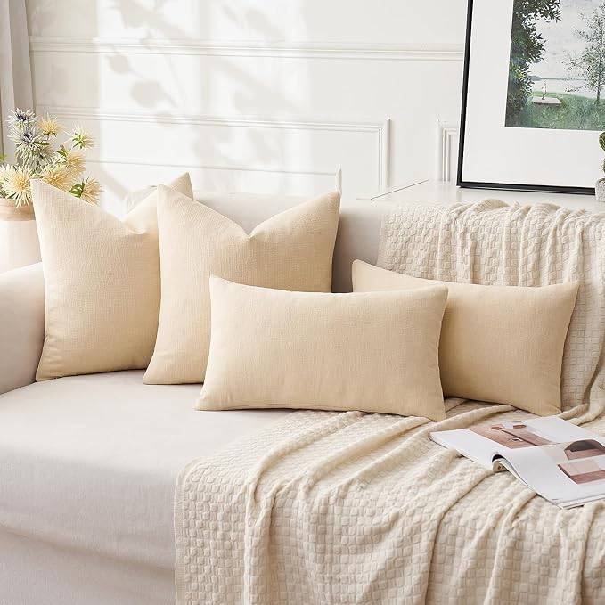 MIULEE Beige Chenille Couch Throw Pillow Covers, 20x20 | Set of 2, Soft Neutral Modern Farmhouse Home Decor, Decorative Pillowcases for Sofa Living Room Bed