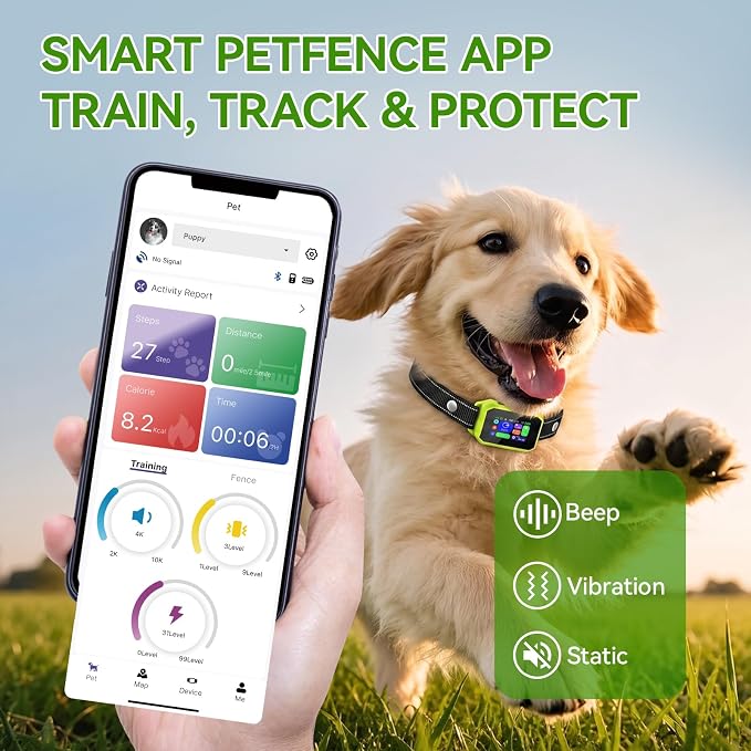 GPS Wireless Dog Fence, 2-1 Smart GPS Wireless Dog Fence& Training Collar | IP67 Waterproof, No Subscription Fees, Pet Containment System with 3 Training Mode Beep/Vibration/Static, for Dogs 10–120 lbs