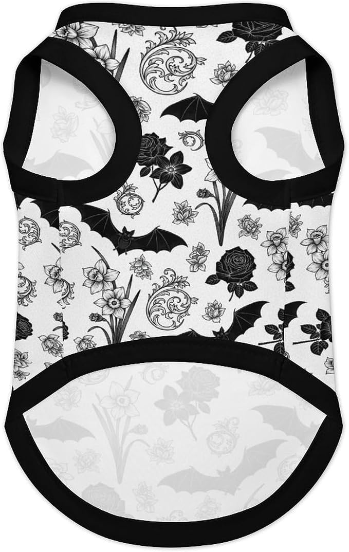 Halloween Pet Vest Bat Floral Pet Shirts Medium | black rose Dog Shirt Vest cute pet Sleeveless Vests Ice Silk Dog T-Shirts holiday Dog Clothes Halloween Canine Wear