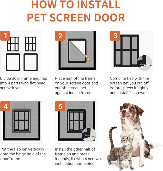 Large Dog Door for Screen Door - 11.2"x14.4" Magnetic Flap Pet Door with Lockable Insert, Ideal for Medium to Large Dogs, Sliding Door Compatible, Black