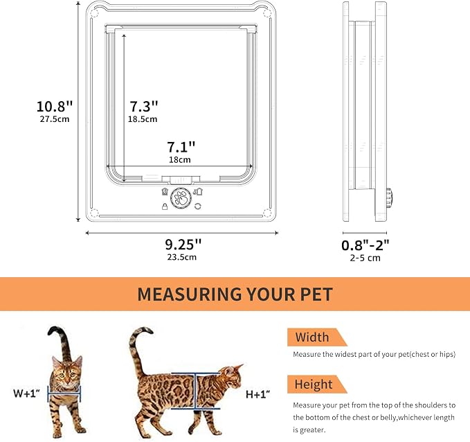 NAMSAN Cat Door Interior Door, White, Flap Opening 7.1" x 7.3", 4 Way Locking Cat Door for Exterior Door, Weatherproof Pet Door for Kitten Small Dogs, Cat Flap Doors for Wooden/Metal Door, Window