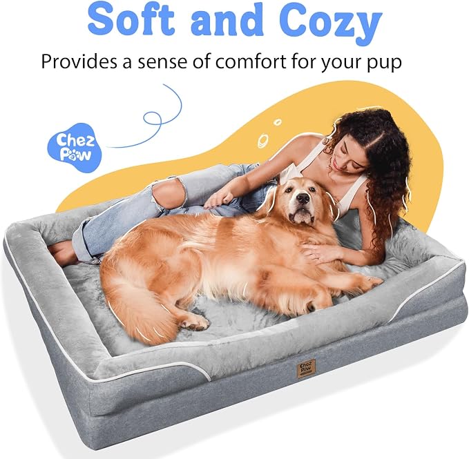 Waterproof Orthopedic XL Dog Bed for Large and Extra Large Dogs | Egg Crate Foam, 4-Sided Bolster Support, Waterproof Liner, Non-Slip Bottom, Machine Washable Cover, 42 x 30 Inch
