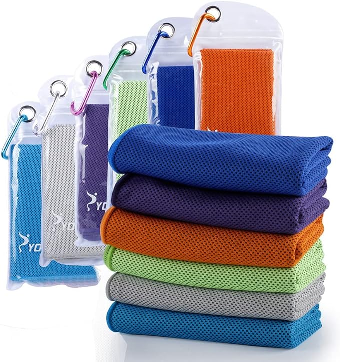 SYOURSELF Cooling Towels for Neck and Face, 6 Pack 40" x 12" Cooling Towel for Hot Weather, Soft Breathable Instant Cool Chilly Pad for Sports Golf Yoga Gym Athletes Camping Ice Towels(Mix-6pcs)
