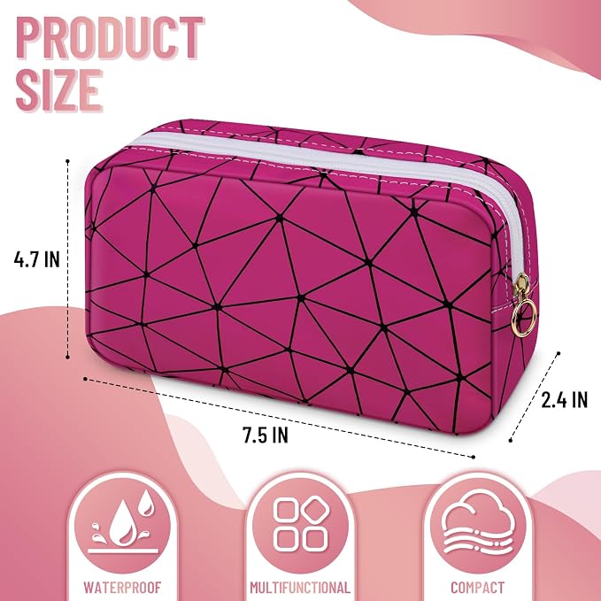 Tampon Holder for Purse Period Bag Waterproof Geometric PU Sanitary Napkin Storage Bag Portable Menstrual Cup Pad Pouch Cute Makeup Bag Feminine Gift Hot Pink